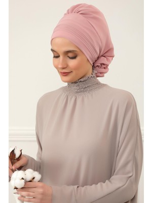 Mestore Pileli Tasarım Şifon Hazır Türban,ht-31,ht-31 Pudra