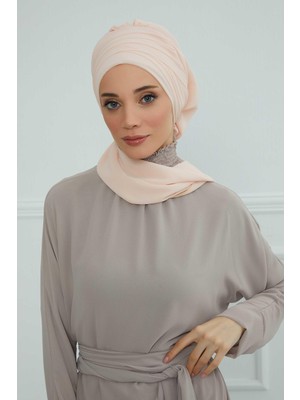 Mestore Çapraz Dikim Fularlı Tasarım Şifon Hazır Türban,ht-48 Bej