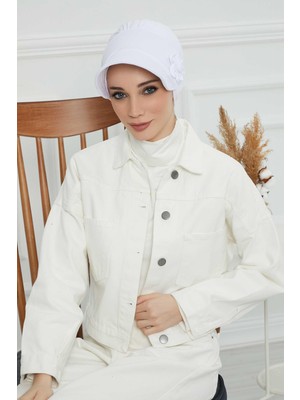 Mestore Siperlikli Çiçek Aksesuarlı Şapka Bone,b-72 Beyaz
