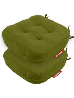 Sandalye Minderi 2'li Set 42X42X8 cm Kalın Çift Kat Pofidik Minder Yıkanabilir Fermuarlı Su ve Yağ Itici Yeşil