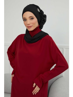 Mestore Yandan Fırfırlı Gümüş Aksesuarlı Şifon Hazır TÜRBAN,HT-106,HT-106 Siyah