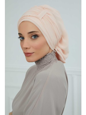 Mestore Pileli Tasarım Şifon Hazır TÜRBAN,HT-107,HT-107 Bej