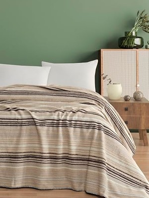 Pamuklu 4 Mevsim Çift Kişilik Battaniye, 180X220 Cm, %70 Pamuk%30 Polyester (Kahve)