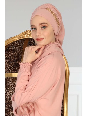Mestore Gold Aksesuarlı Tasarım Şifon Hazır Türban,ht-28,ht-28 Pudra