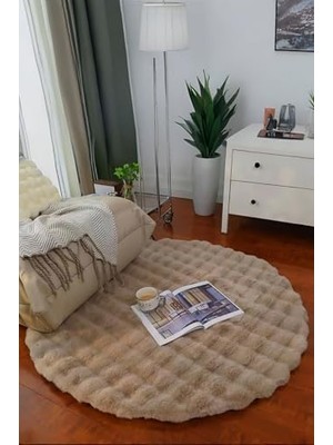 Bubble Yuvarlak Vizon Uzun Tüylü Yumuşak Peluş Kaymaz Yıkanabilir Salon Oturma Odası Balkon Halısı 200 x 200