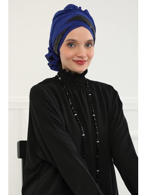 Mestore Parlak Payetli Özel Tasarım Şifon Hazır TÜRBAN,HT-47P Saks - Siyah