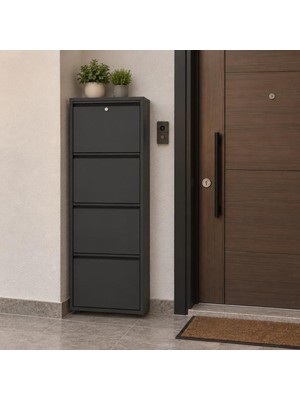 Arles Home Kilitli 4 Raflı Metal Düşer Kapak Ayakkabılık