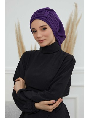 Mestore Pileli Tasarım Şifon Hazır TÜRBAN,HT-107,HT-107 Mor