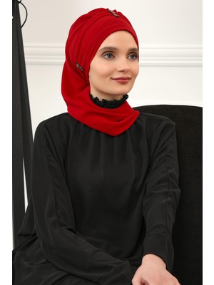 Mestore Renkli Taş Aksesuarlı Şifon Hazır Türban,ht-51,ht-51 Kırmızı