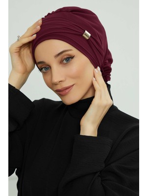 Mestore Aksesuarlı Şifon Hazır TÜRBAN,HT-95S,HT-95S Mürdüm