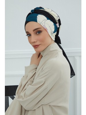 Mestore Şifon Kuşaklı Desenli Penye BONE,B-24YD Desen 32 - Siyah