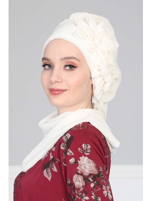 Mestore Çiçek Aksesuarlı Tasarım Hazır Şifon Türban,ht-27 Krem
