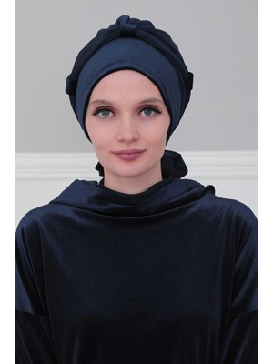 Mestore Şifon Kuşaklı Kadife BONE,B-24K Lacivert