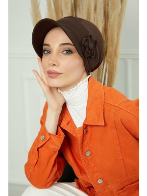 Mestore Siperlikli Çiçek Aksesuarlı Şapka Bone,b-72 Kahverengi