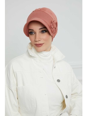 Mestore Siperlikli Çiçek Aksesuarlı Şapka Bone,b-72 Somon