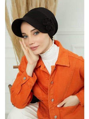 Mestore Siperlikli Çiçek Aksesuarlı Şapka Bone,b-72 Siyah
