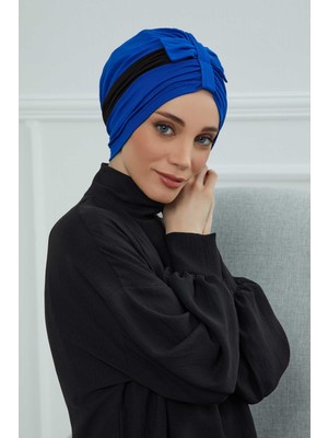 Mestore Çift Renkli Fiyonklu Bone,b-77 Saks Mavisi - Siyah
