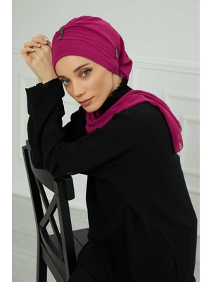Mestore Renkli Taş Aksesuarlı Şifon Hazır Türban,ht-51,ht-51 Fuşya