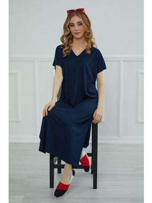 Mestore Yırtmaçlı Uzun Elbise,elb-3 Lacivert