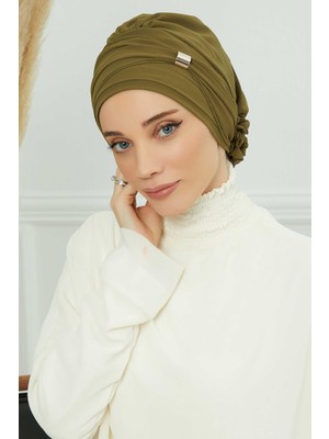 Mestore Aksesuarlı Şifon Hazır TÜRBAN,HT-95S,HT-95S Haki Yeşili