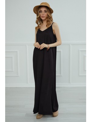 Mestore Askılı Uzun Elbise,elb-6 Siyah