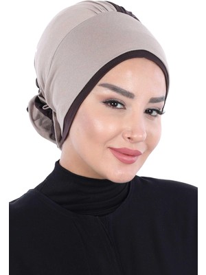 Mestore Çift Renkli Güllü Bone,b-28 Vizon - Kahverengi
