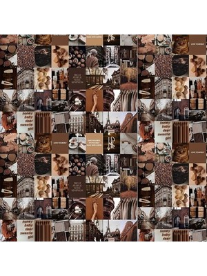 Mocha Duvar Kolaj Seti, 40 Parça, Kahverengi Estetik Poster Kartları, Boho Oda Dekoru, 15X15 Cm, Kutulu Ambalaj