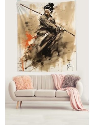Savaşçı Japon Kız Leke Tutmaz Kumaş Duvar Örtüsü Duvar Halısı Tapestry, 70 x 100