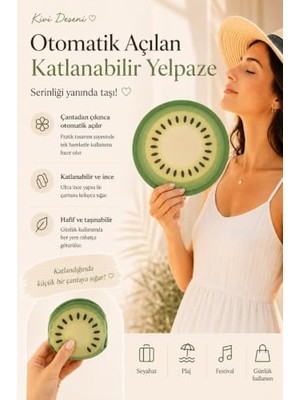 Katlanabilir Yuvarlak El Yelpazesi, Mini Taşıma Kılıflı Hafif Manuel Yelpaze, Limon Veya Kivi Desenli