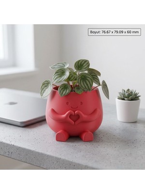Grifon3D Sevimli Kalp Yapan 3D Baskı Mini Saksı – Masa Üstü Dekoratif Plastik Saksı
