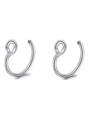 Gümüş Paslanmaz Çelik Deliksiz Dudak Fake Piercing, 2 Adet