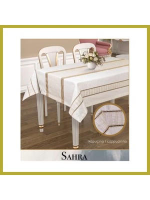 Bezos Polyester Ajurlu Keten Masa Örtüsü Tablecloth 160X260 cm Dantelli Yemek Masası Örtüsü Sahra Model Kapiçino Bcks