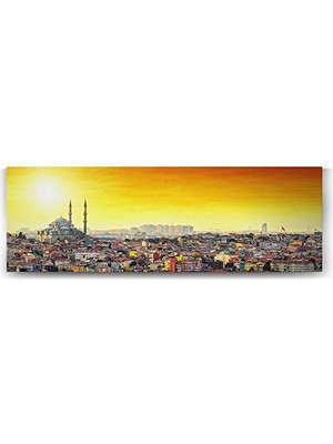 Istanbul Renkli Evler Panorama Tablosu - 210X70 cm