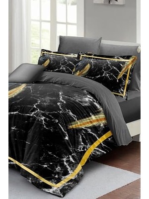 Çift Kişilik 3D Pamuk Saten Dark Marble Nevresim Takımı MONOHOME3423