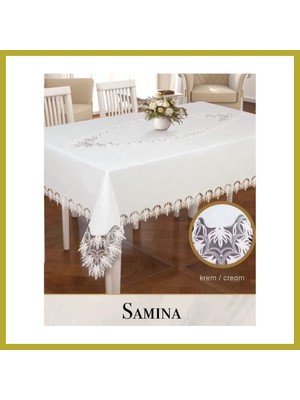 Bezos Gardenya Keten Masa Örtüsü Tablecloth 155X220 cm Yemek Masası Örtüsü Samina Model Krem Bcks