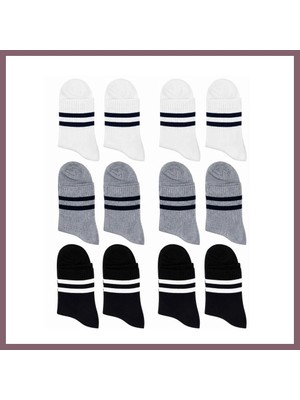 Bezos Unisex Çizgili Kısa Konç 12'li Bilek Çorabı, %80 Pamuklu Parfümlü, Dikişsiz Burun, Siyah Beyaz Gri, Yumuşak Günlük Spor Çorap · Beden: 36-40 · Renk: Çok Renkli 12 Li Bzss