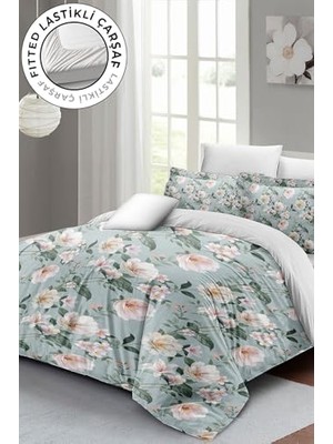 Lastikli Çarşaflı %100 Pamuk Saten Çift Kişilik Nevresim Takımı Spring Fresh Luxury MONOHOME35372