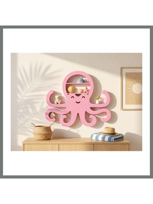 Bezos 3D Baskı Ahtapot Duvar Rafı - Dekoratif Mini Raf-Pembe Mmbz