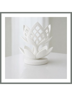 Bezos 3D Baskı Lotus Çiçeği Mumluk - Dekoratif Tealight Mumluk-Beyaz Mmbz