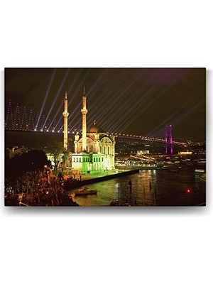 90X60 cm Ortaköy Camii Gece Manzarası Tablosu