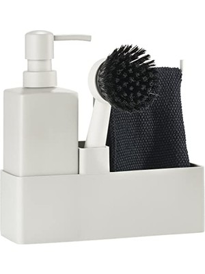 Bulaşık Düzenleyici Seti, Sıvı Sabunluk ve Bulaşık Deterjanı Dispenseri, Bulaşık Bezi ve Fırçası, 19 x 6 x 20,5 Cm, Set Mit 4 Teilen, Warm Grey (Grau)