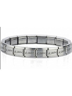 K. Atatürk İmzalı İtalyan Charm Unisex Çelik Bileklik 18cm scb54