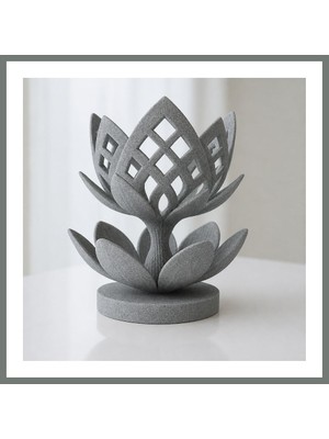 Bezos 3D Baskı Lotus Çiçeği Mumluk - Dekoratif Tealight Mumluk-Gri Mmbz