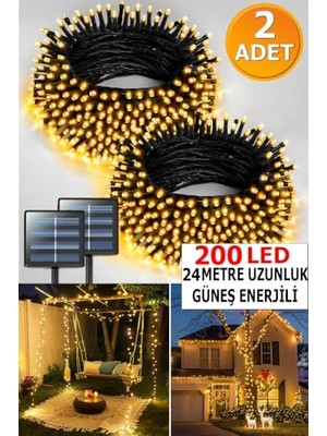 Güneş Enerjili 10 Metre 100 LED Dış Mekan Dekoratif Bahçe Işık Zinciri Sıcak Beyaz, 8 Farklı Işık Modu, 2 Paket