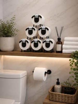 Koyun Şeklinde Tuvalet Kağıdı Tutucu, Pla 3D Baskı, Siyah, Banyo Dekor Aksesuarı, 10X10X13 cm