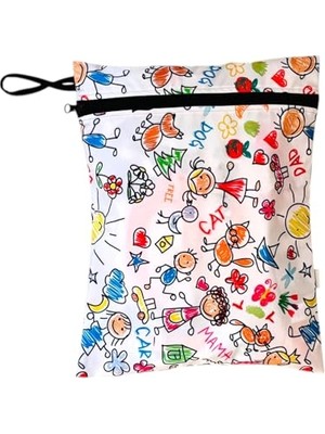30X37 cm Su Geçirmez Islak Mayo Kıyafet Taşıma Torbası Çok Amaçlı Çanta Organizer (Family)