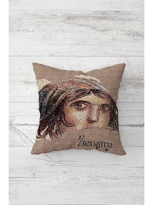 Kahve-Bej Zeugma Desenli Kırlent Kılıfı, Çift Tarafı Baskılı, Gizli Fermuarlı, 45 x 45