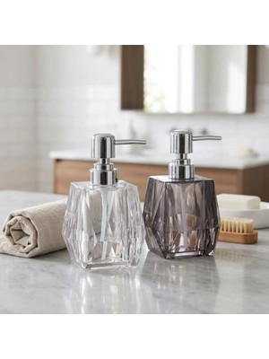 1 Adet Akrilik Sıvı Sabunluk Seti (200 Ml), 2 Farklı Renkli Kırılmaz Şeffaf Banyo ve Mutfak Düzenleyici
