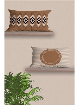 Dikdörtgen Çift Tarafı Baskılı 30X50 2'li Modern Tasarım 3D Yastık Kılıfı Seti, Kırlent Kılıfı Seti (Kahverengi Bohem)