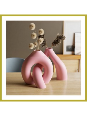 Bezos 3D Baskı Interlocking Vazo - Iç Içe Geçen Dekoratif Vazo-Pembe Bcks